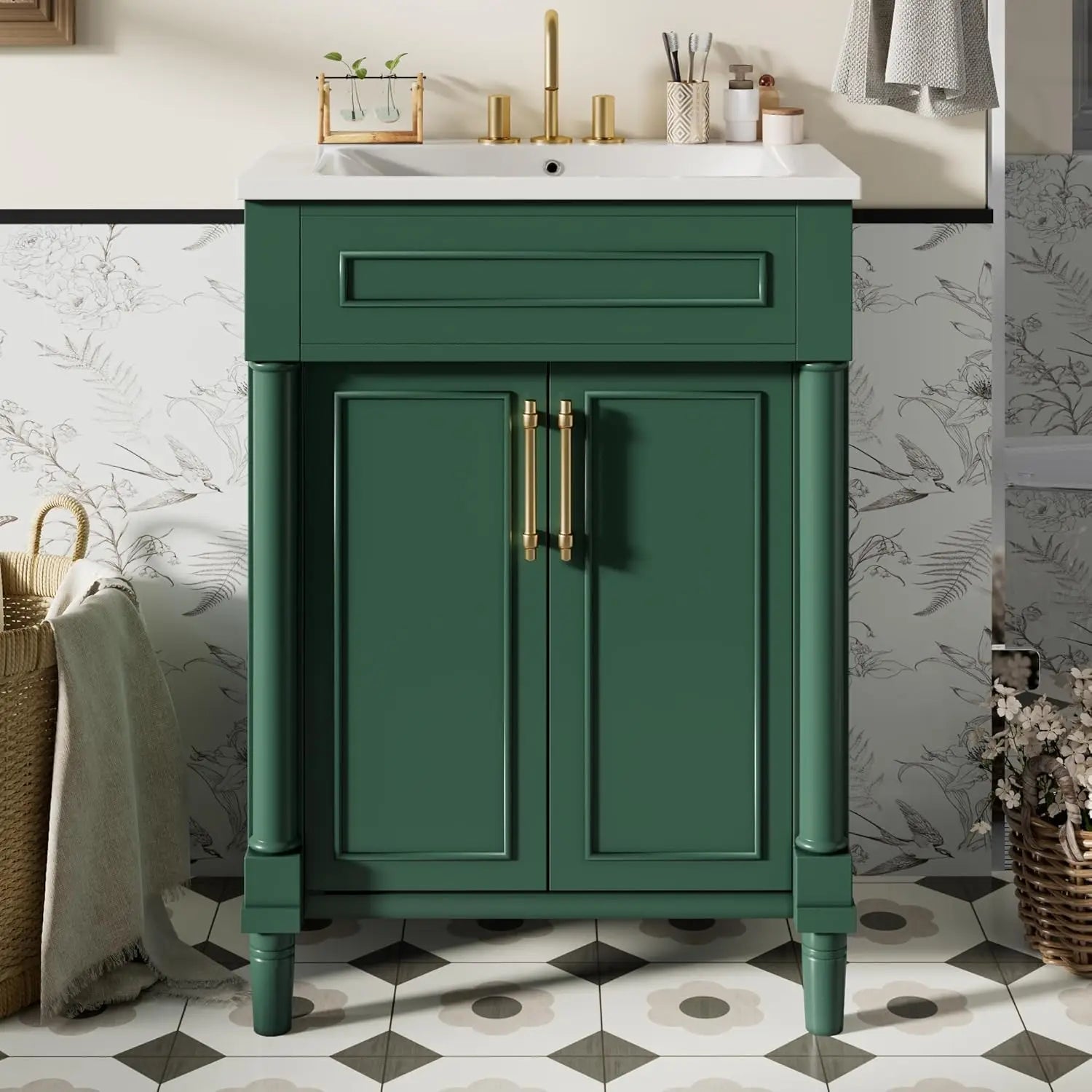 24-inch Vanity Flip Drawer Single Storage Cabinet 2 Drawers