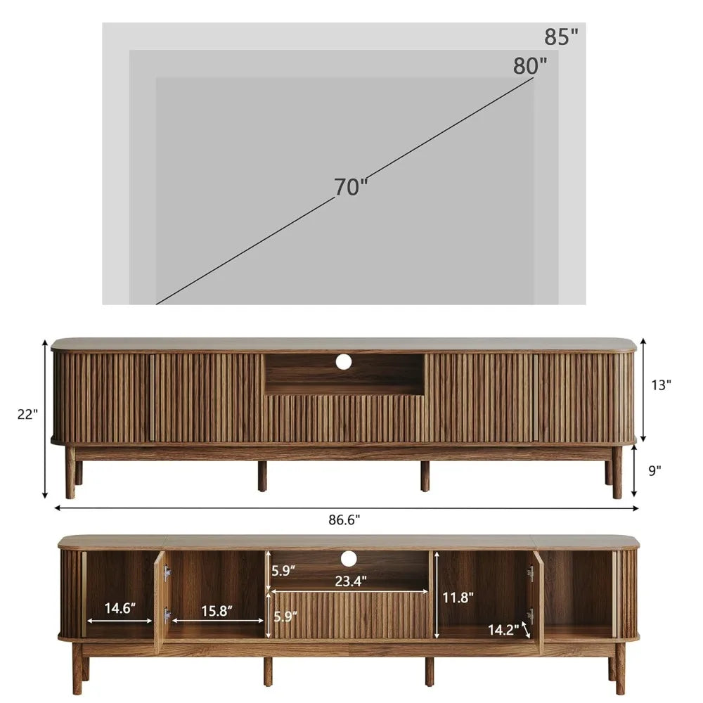 86.6" Fluted Entertainment Center for up to 85" TVs 2 Sliding Doors