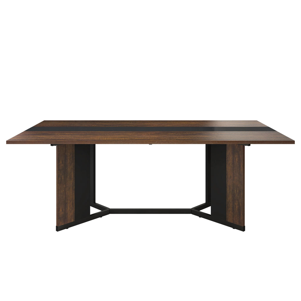 71IN Rectangular Table for 4-10 people, Marble Color Wood Tabletop, Metal Legs