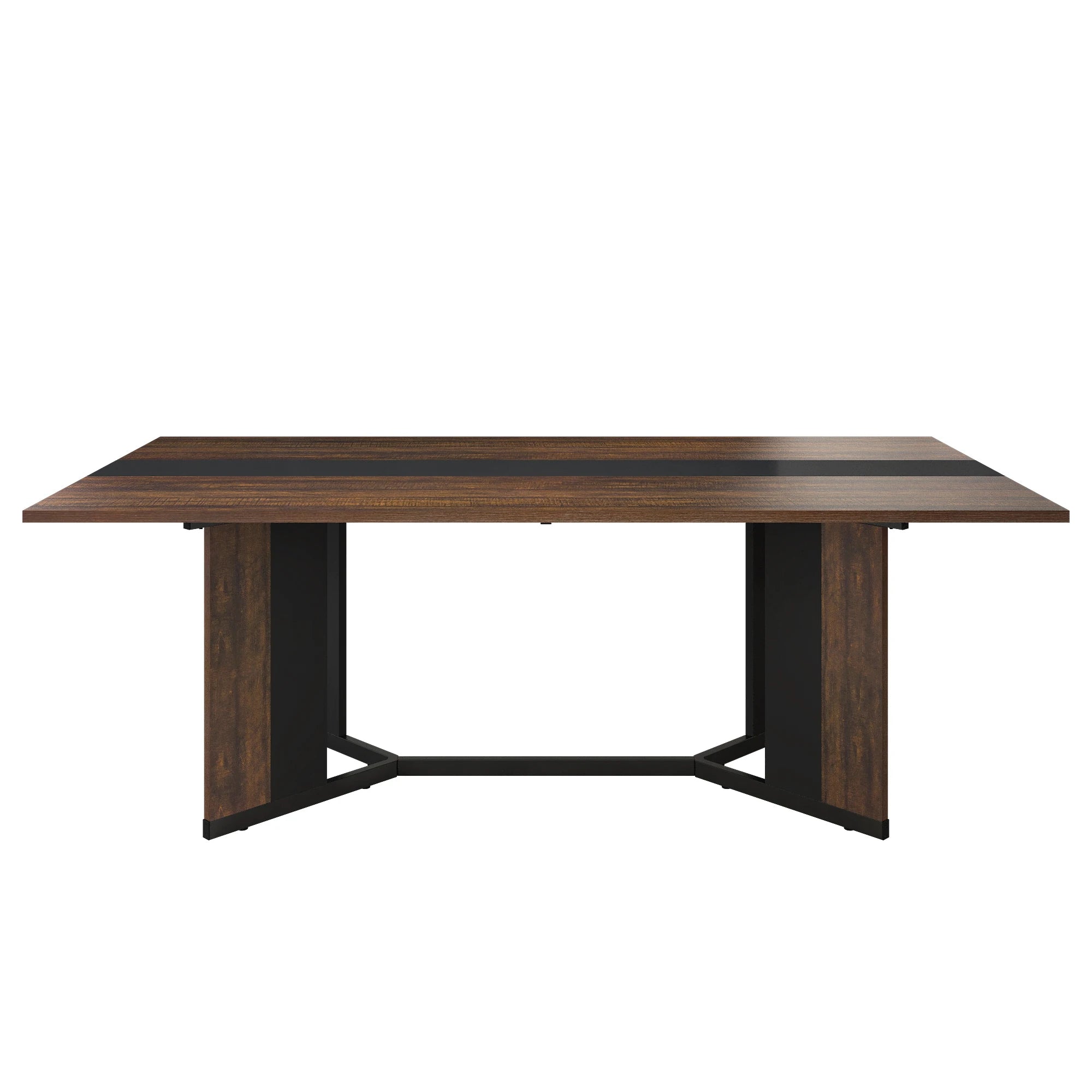 71IN Rectangular Table for 4-10 people, Marble Color Wood Tabletop, Metal Legs