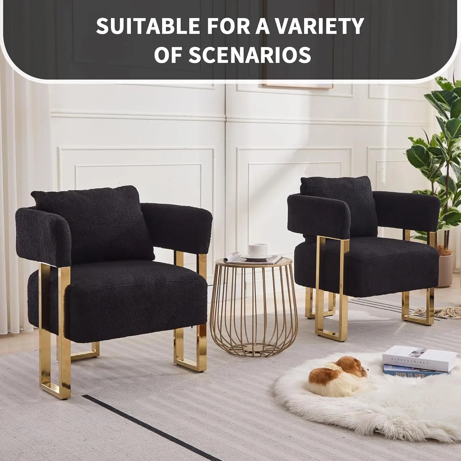 Barrel Accent Chairs 2pcs Upholstered, Gold Legs