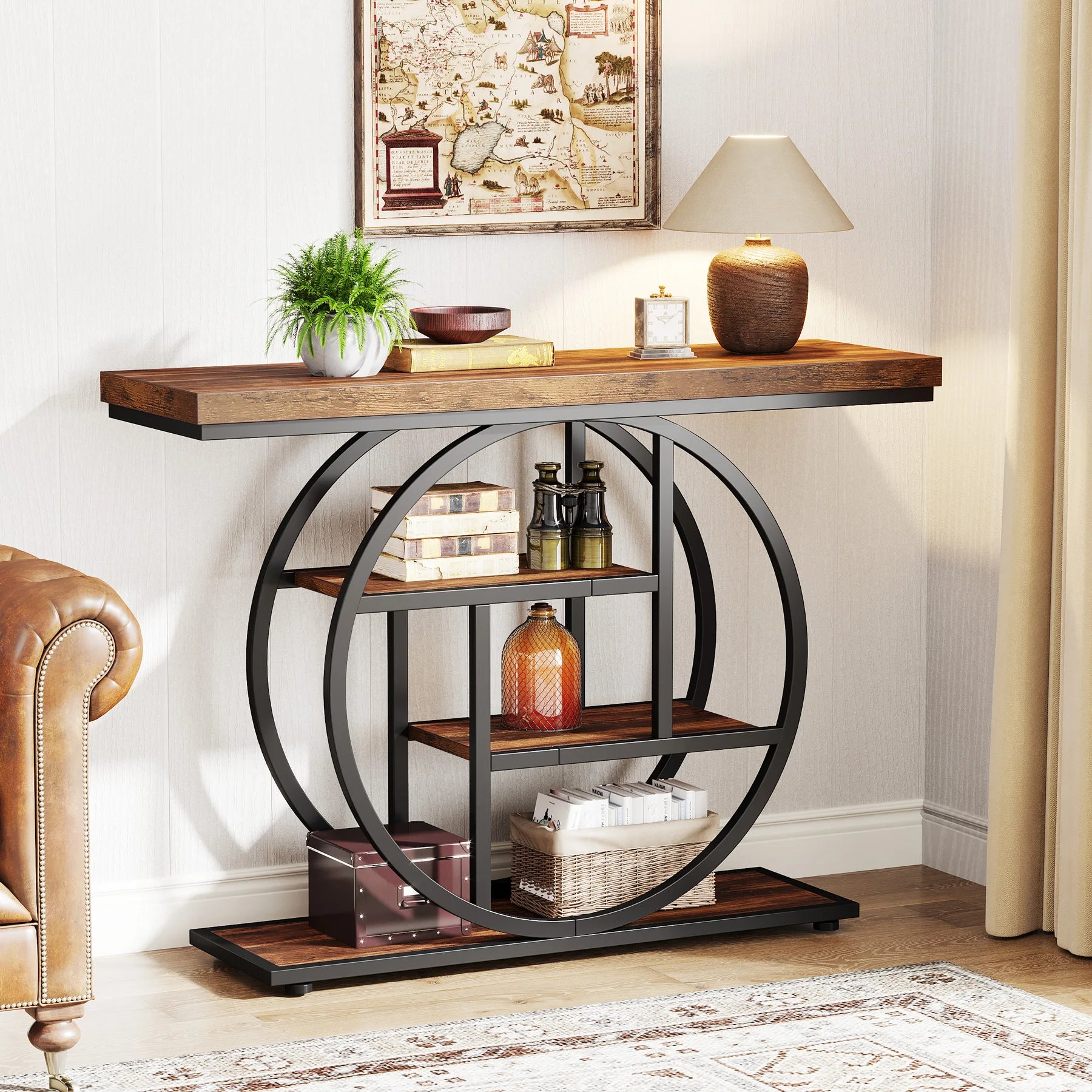 39.4IN Console Table, Thickened Tabletop, 4- Tierl Narrow Sofa Table