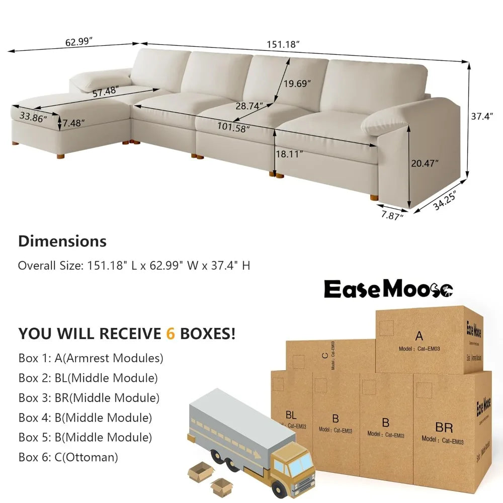 Oversized L-Shaped Leather Modular Sectional Sofa, Deep Seat