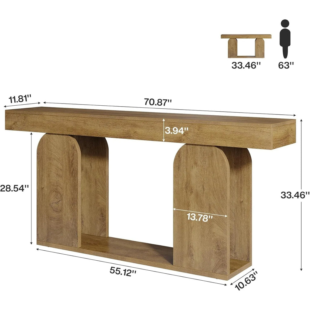70.9-Inch Extra Long Farmhouse Console Table, 2-Tier Storage Shelf