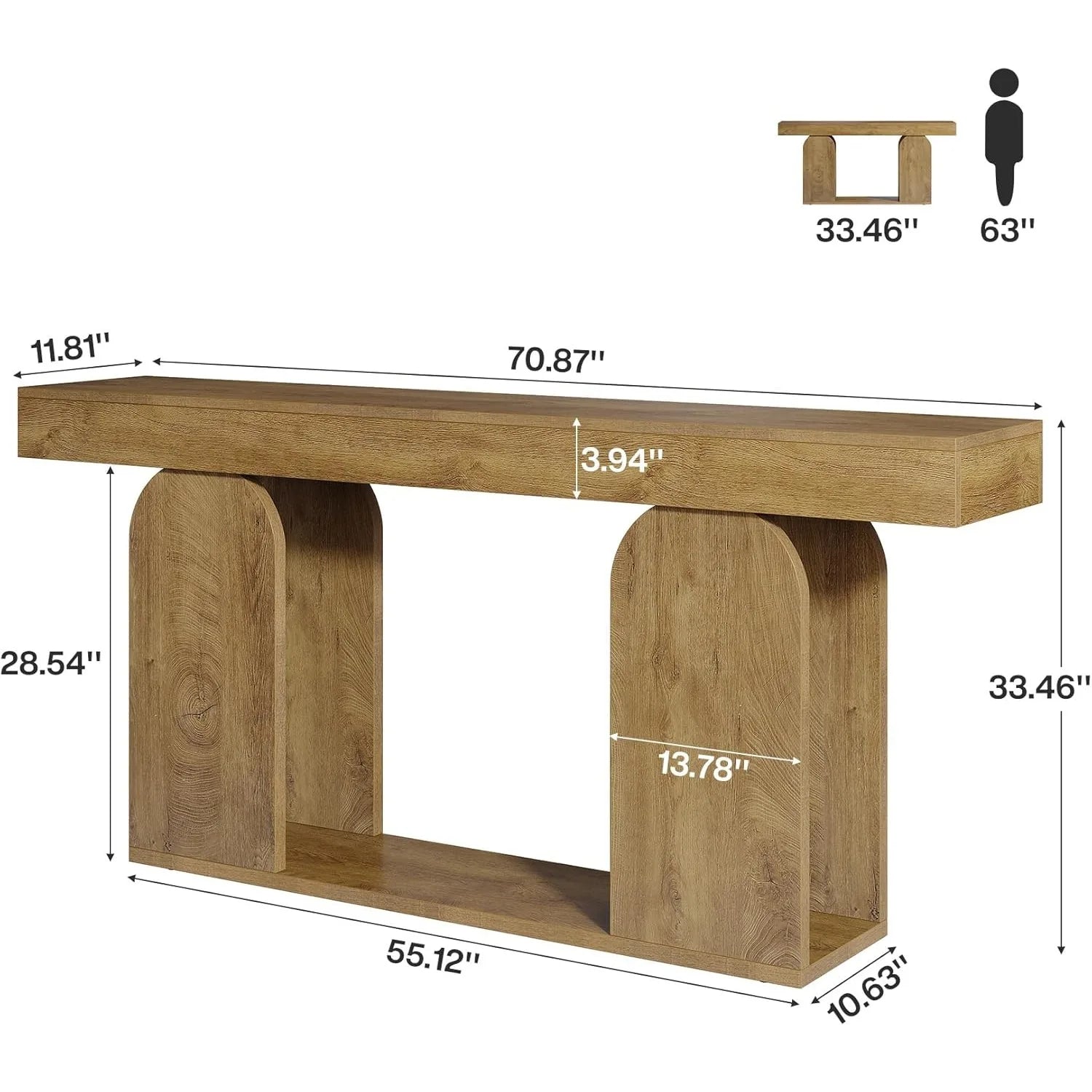 70.9-Inch Extra Long Farmhouse Console Table, 2-Tier Storage Shelf