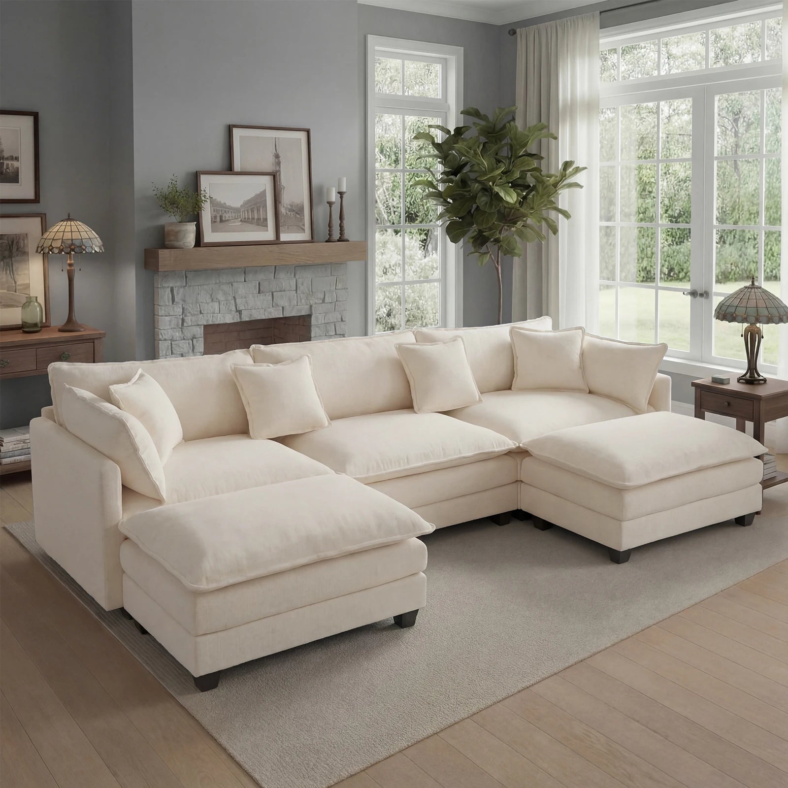 113.4" Sectional Sofa, Ottoman, Cloud Couch, Deep Seat (23.6" D)