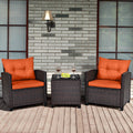3-PC Patio Rattan Furniture Set Cushioned Conversation Set Sofa