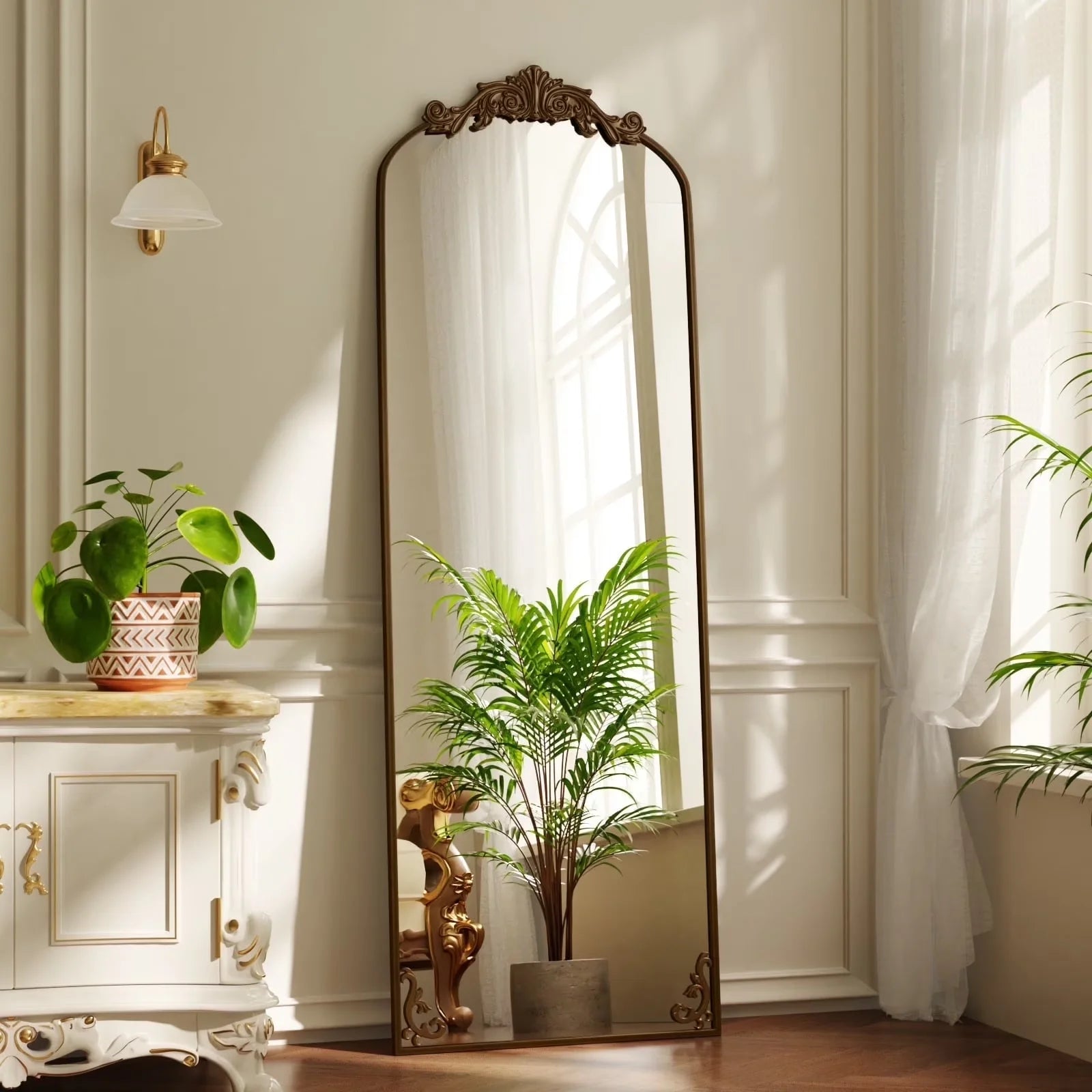 BEAUTYPEAK Full Length Mirror with Baroque Flower Head Design