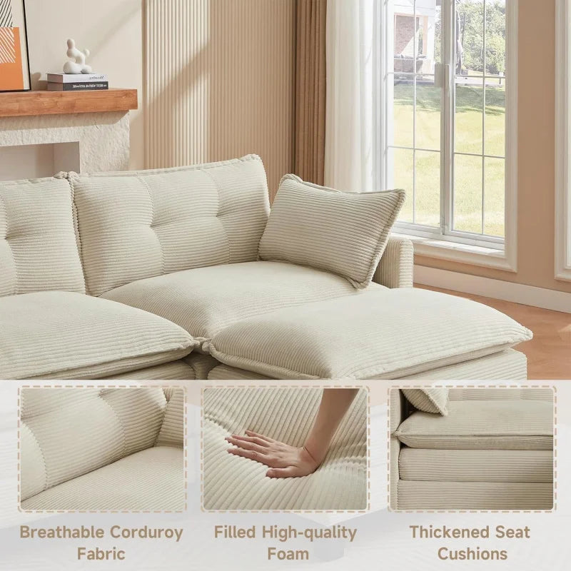 111.5 U-Shaped Corduroy Sectional 3-Seater Cloud Couch