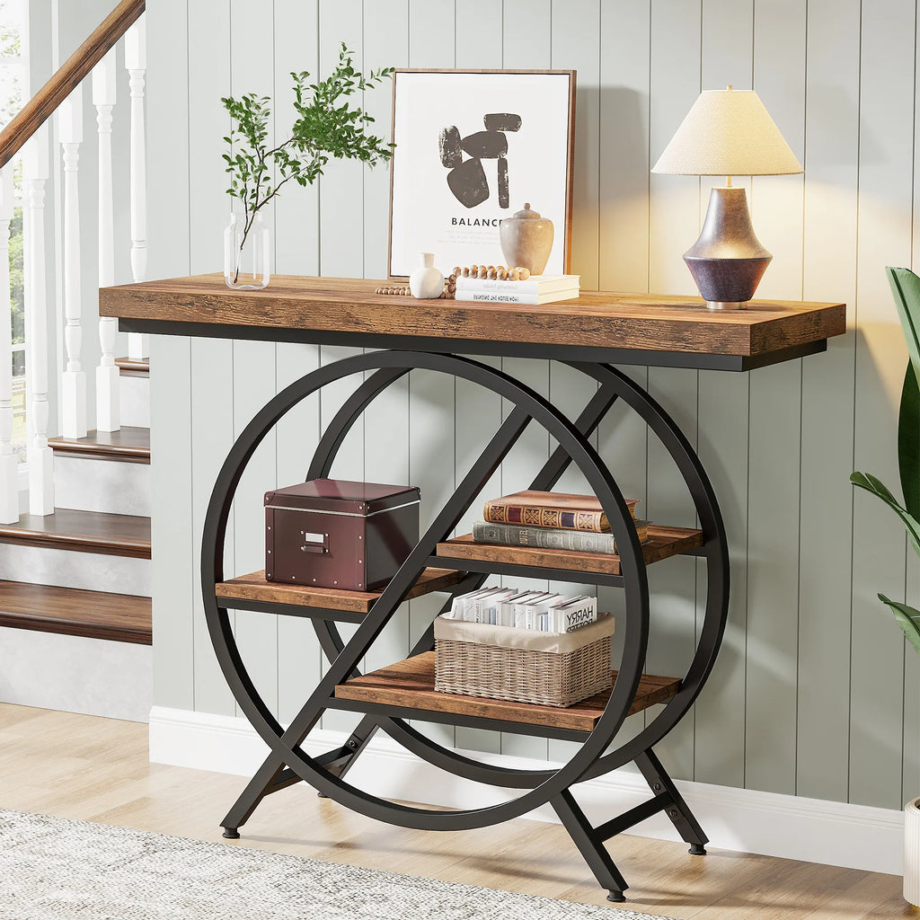 39.4IN Console Table, Thickened Tabletop, 4- Tierl Narrow Sofa Table