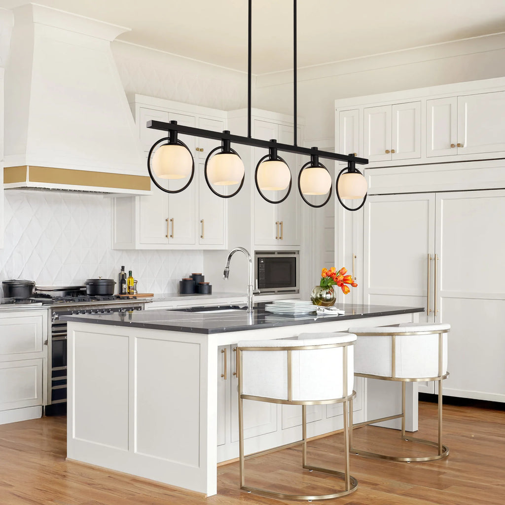 5-Light Adjustable Chandelier with Glass Shades Black Metal Frame
