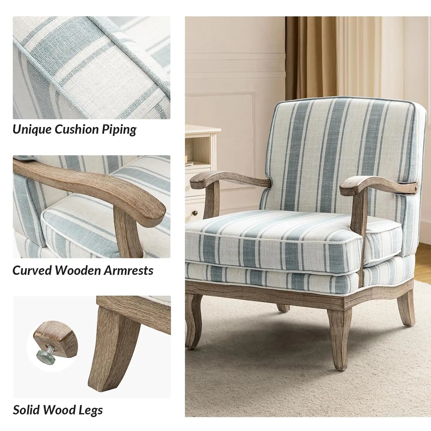 Upholstered Accent Chair with Graceful Curves and Wooden Legs
