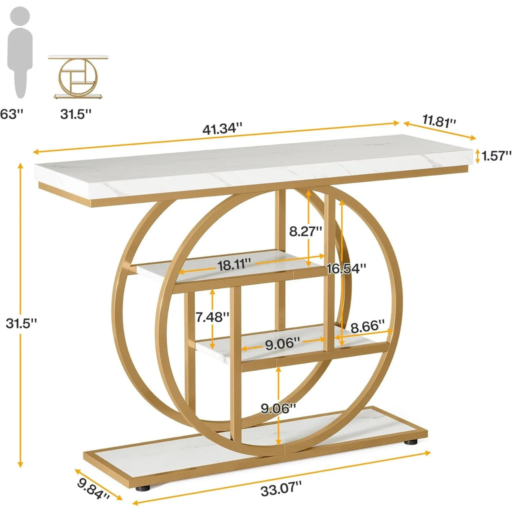 41.3" Console Table,  4-Tier Sofa Table, Narrow with Storage Shelves