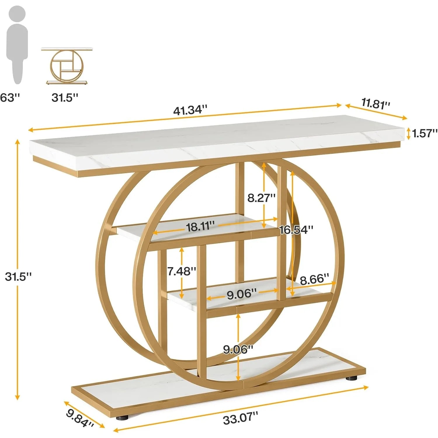 41.3" Console Table,  4-Tier Sofa Table, Narrow with Storage Shelves