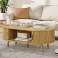 Oval Coffee Table Tambour Door Fluted Hidden Storage Walnut