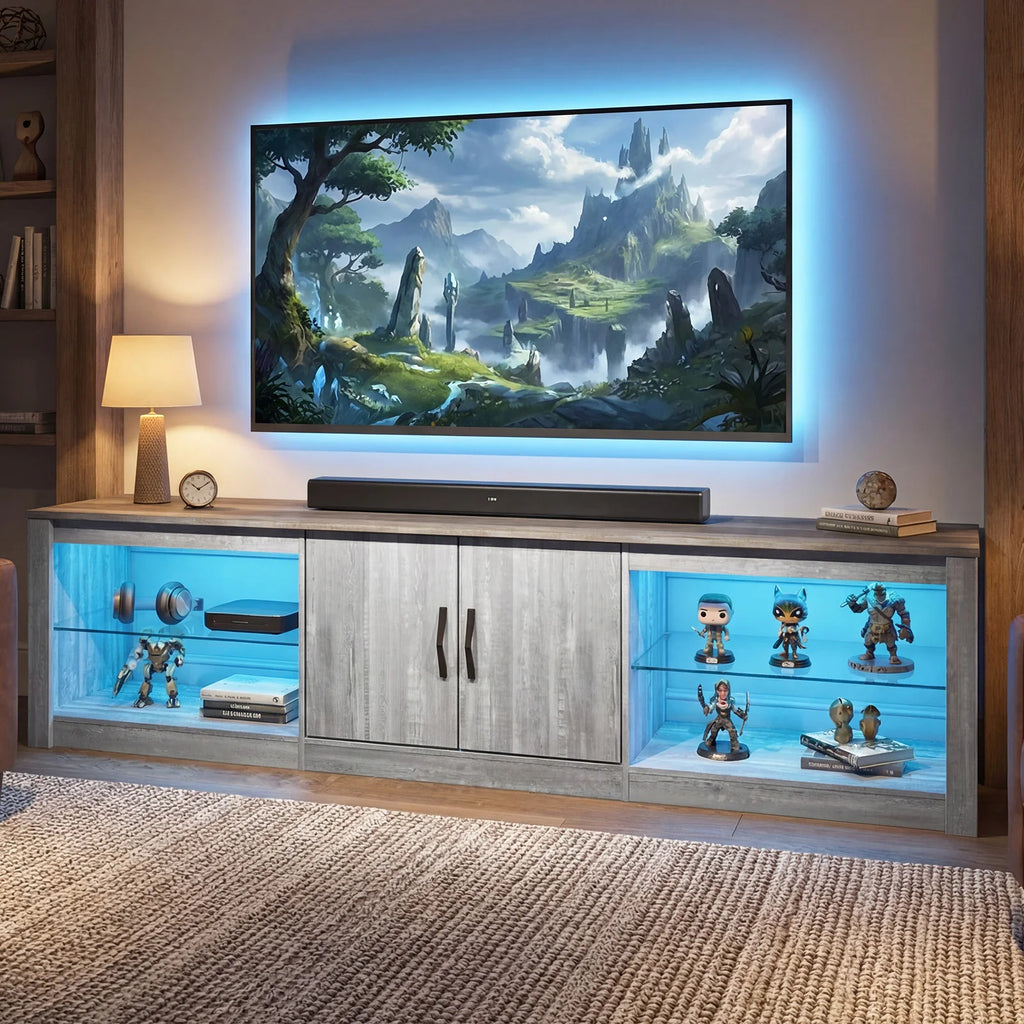 70IN for 75IN TV, LED with Adjustable Glass Shelves Two Cabinets