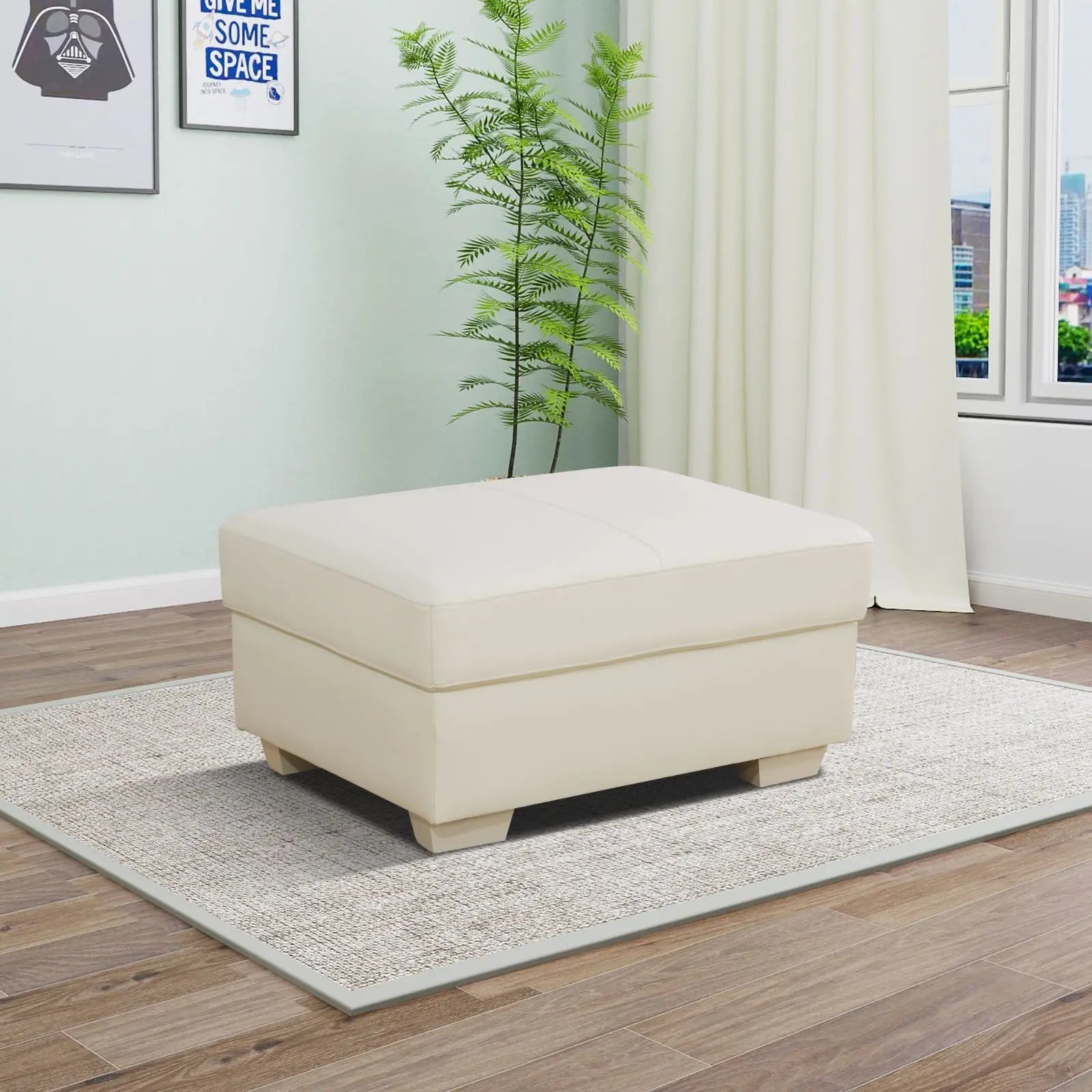White Genuine Cow Leather 7-Piece Living Room Sofa Set