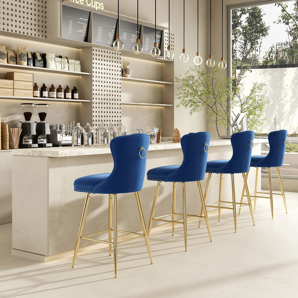 2-Set Bar Stools, Counter Height, Metal Legs, Button Tufted, Nail Heads