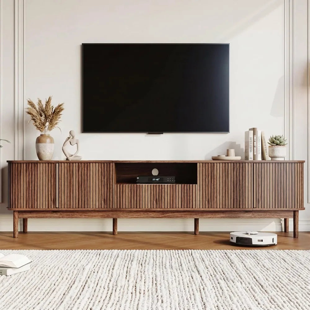 86.6" Fluted Entertainment Center for up to 85" TVs 2 Sliding Doors