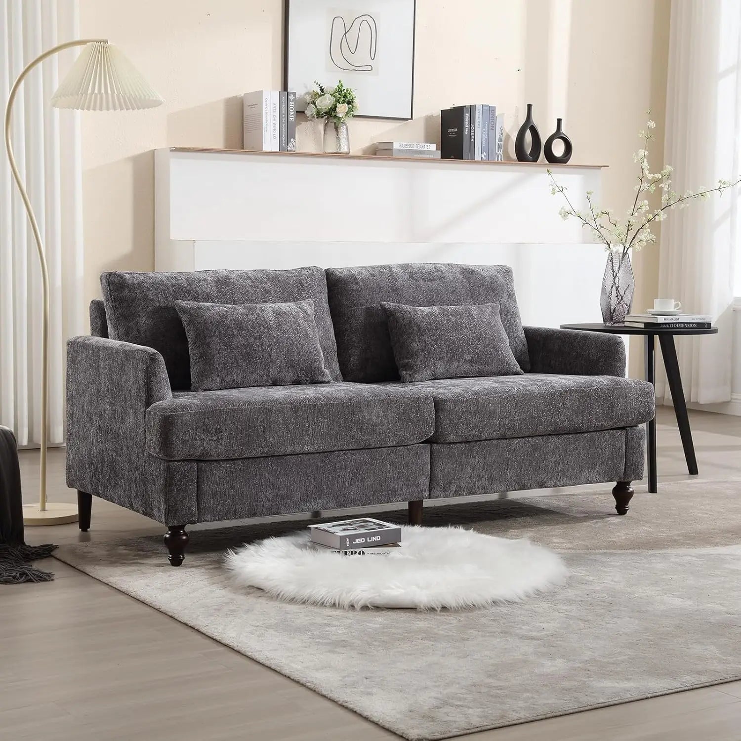 70 inch Loveseat Upholstered Chenille Sofa, Wood Legs