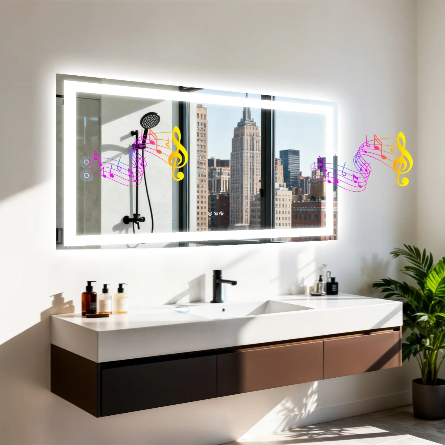 50/60/120cm Mirror LED Dimmable Backlit Built-in Bluetooth Speaker Waterproof Anti-Fog