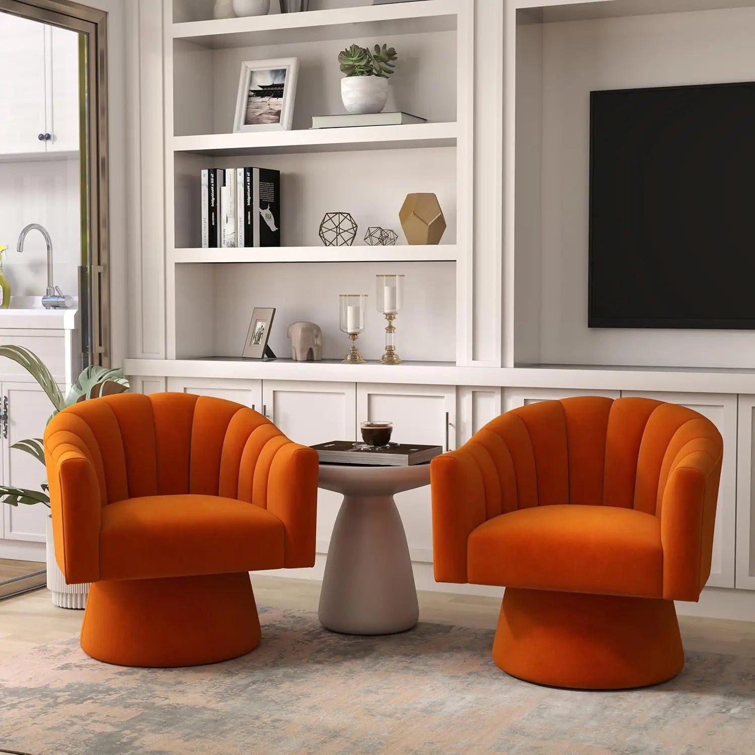 360° Swivel Velvet Upholstered Barrel Chair Set 2 Overstuffed Armchair