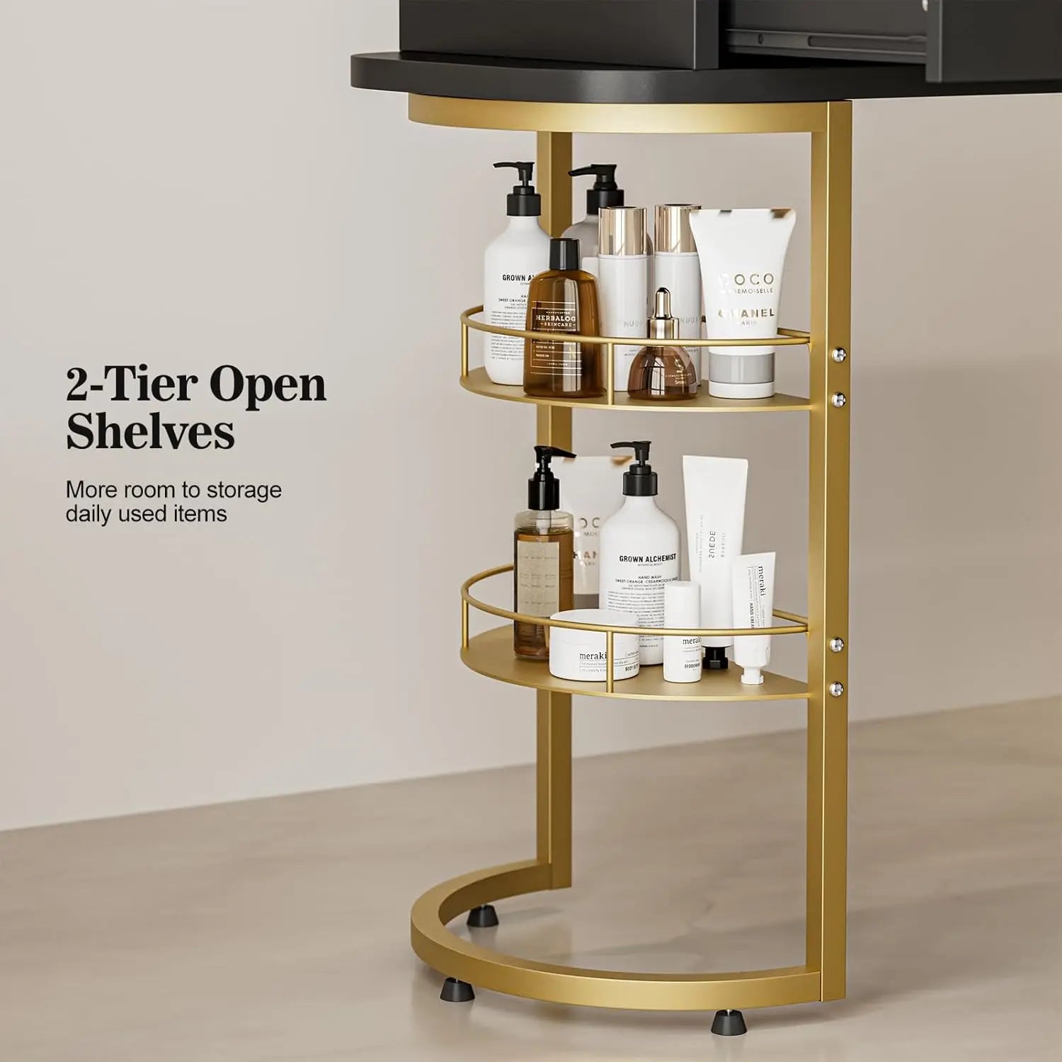 Table Glass Top 4 Drawers 2-Tier Storage Shelves