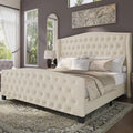 King Black Velvet Upholstered Platform Wingback Headboard Footboard Tufted Slats No Box Spring