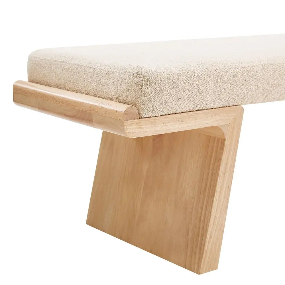 Natural Wood Upholstered Bench, End of Bed Ottoman, Padded Seat