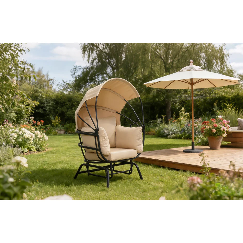 Luxury Egg Chair - Powder-Coated  Steel Frame w/Polyester Cushion, Retractable Canopy