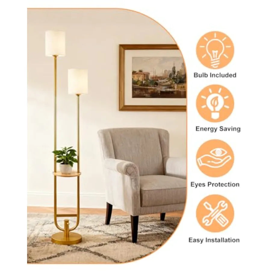 63Inch 2-Light Floor Lamp Dimmable Gold 5Lbs Heavy Base