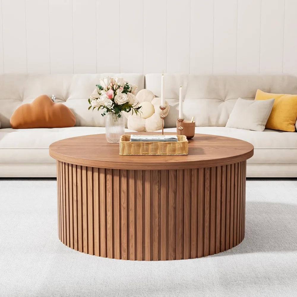 Fluted  31.6IN Round Lift Top Coffee Table with Hidden Storage