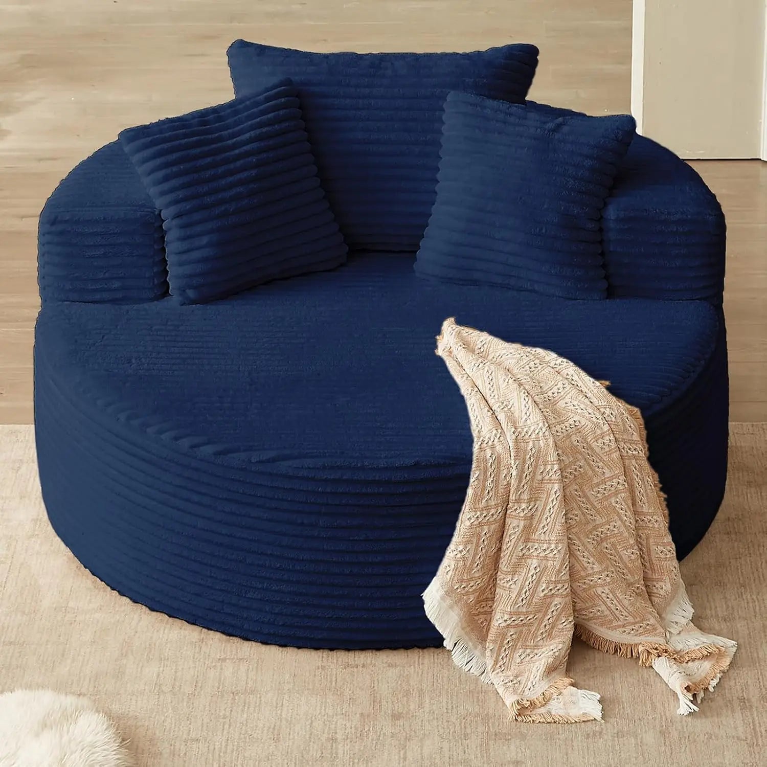 Oversized Circle Sofa Lounge Chaise, Corduroy Deep Seat Cloud