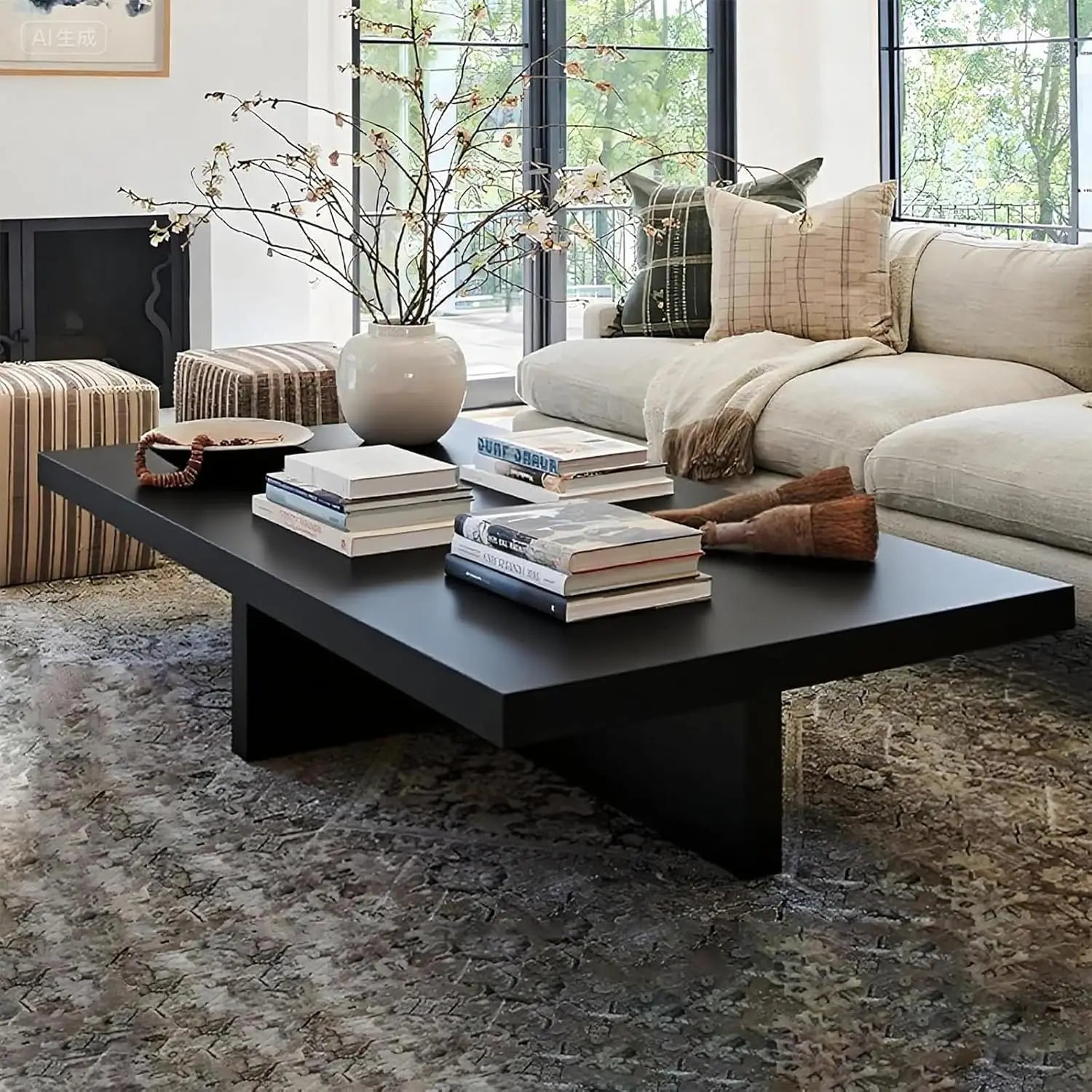 Coffee Table 2” Thick Tabletop, Solid Natural Wood Grain