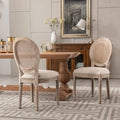 Set-of-2 French Round Back Upholstered Solid Wood Dining Chairs Armrest