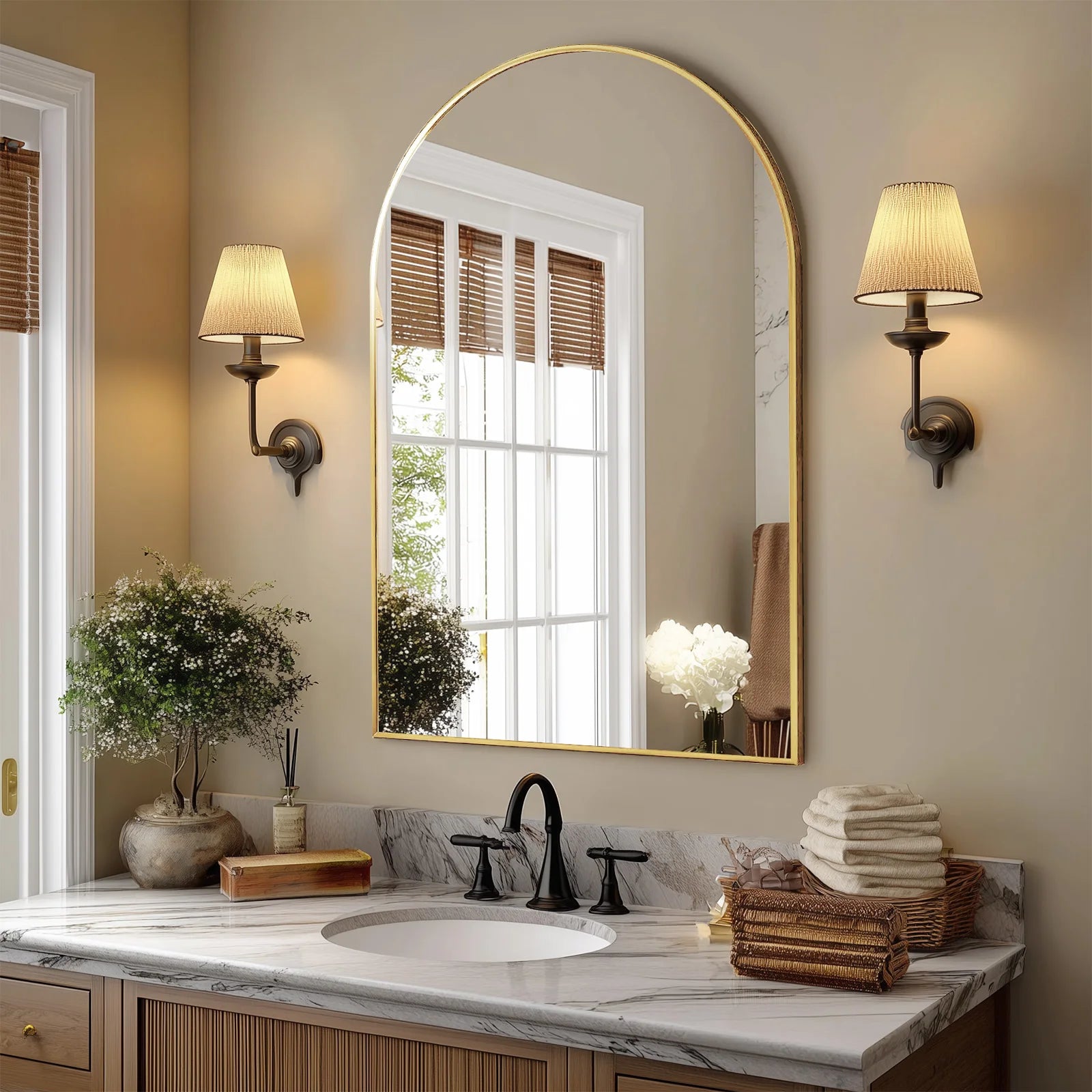 26"x38" Arched Metal Framed Mirrors for Wall Hanging