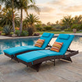 2 Chaise Wicker Patio Lounge Chairs, Adjustable Recliner Cushions & Pillows