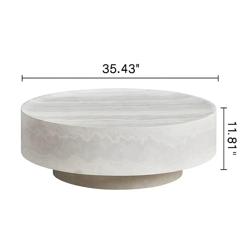 Luxury Faux Marble Round Coffee Table, 35.43IN, Drum Stone Center