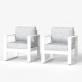 Set-of-2 Patio Aluminum Chairs, Armchair w/Washable Thick Cushions