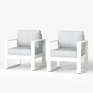 Set-of-2 Patio Aluminum Chairs, Armchair w/Washable Thick Cushions