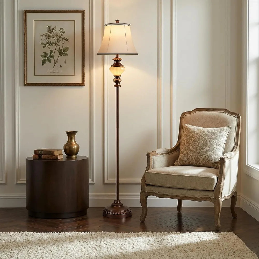 65'' Vintage Floor Lamp Nightlight, Fabric Shade Rotary Switch, LED Bulb Included