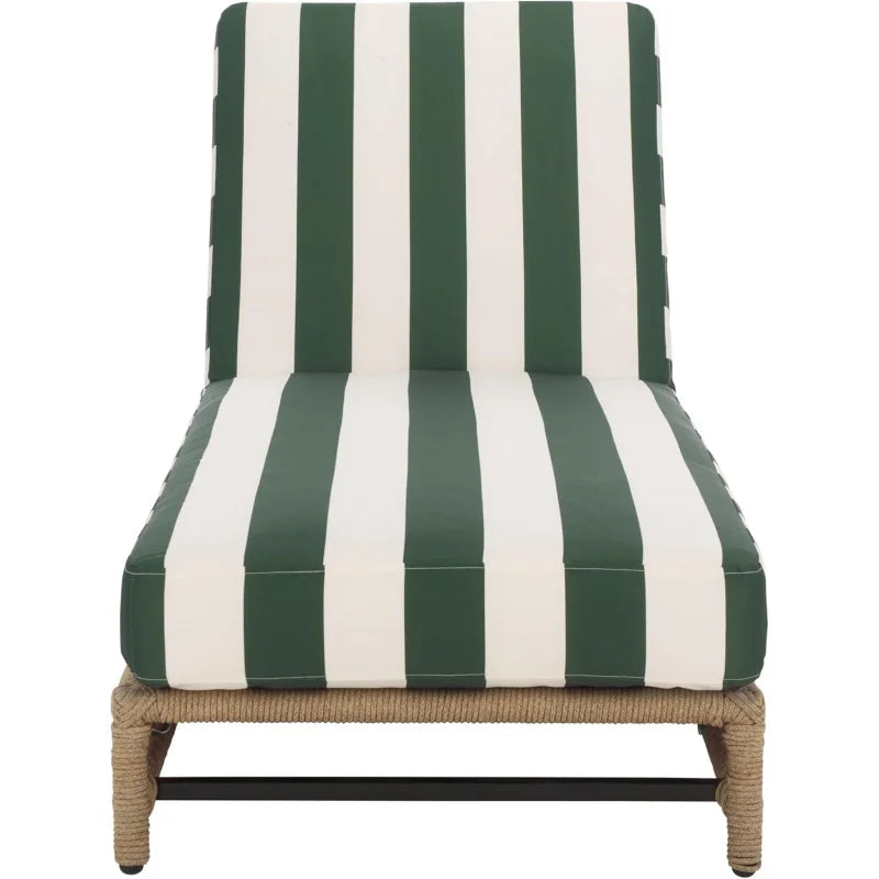 74" Callan Heather Tan Rope Chaise, Hunter Green Stripe Cushion