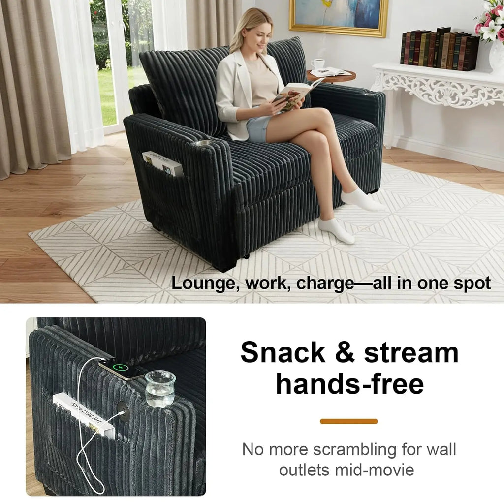 3-in-1 Sleeper Sofa Bed, 53'' Corduroy Loveseat Adjustment Backrest