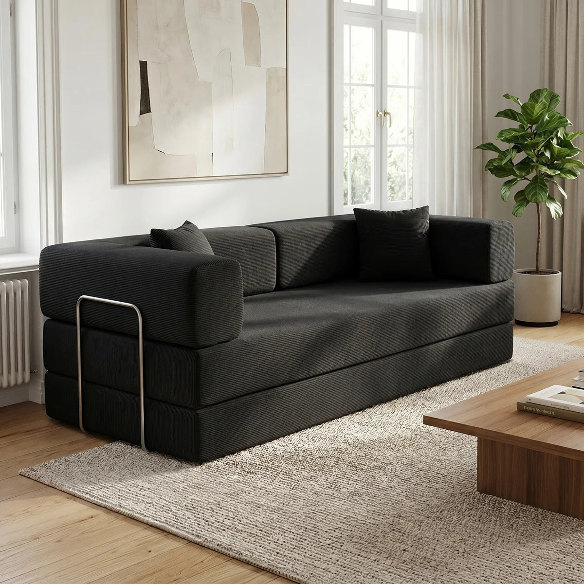 79" Queen Size Futon Sofa Bed, 4-in-1 Folding Boneless Sleeper