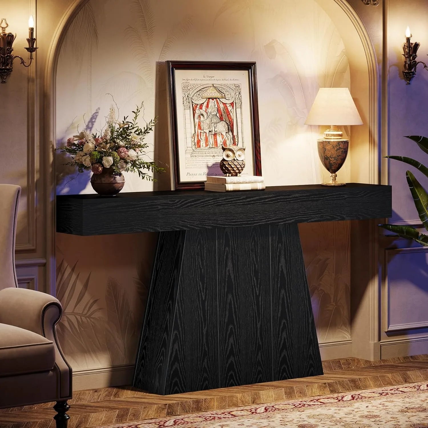 63" Black Console Table, Narrow Long Sofa / Behind Couch Table
