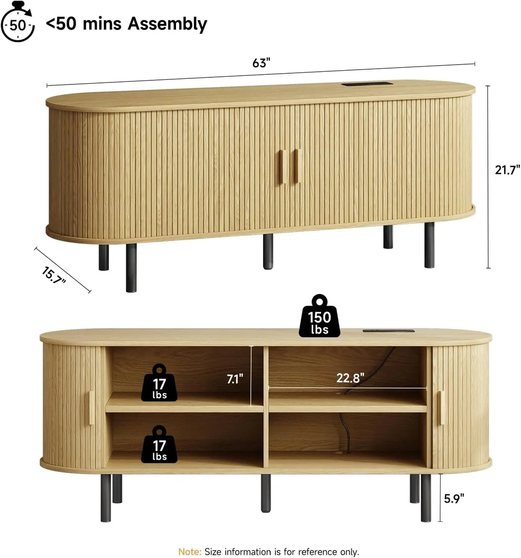 Entertainment Center Sliding Doors, Storage, Adjustable Shelves, Power Outlet