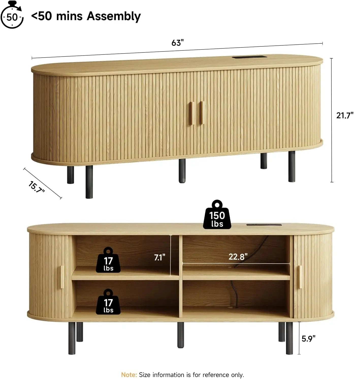 Entertainment Center Sliding Doors, Storage, Adjustable Shelves, Power Outlet