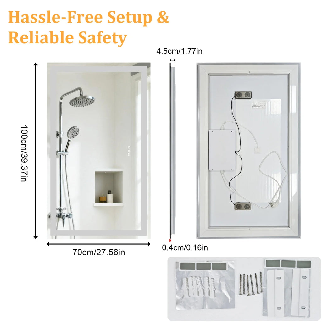 50/60/120cm Mirror LED Dimmable Backlit Built-in Bluetooth Speaker Waterproof Anti-Fog