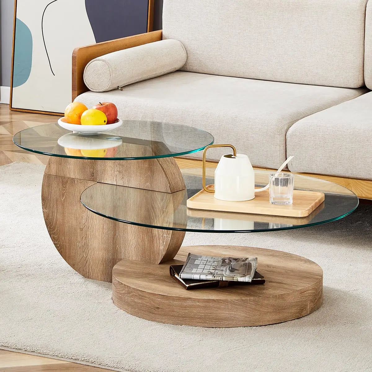 3IN Large Glass Round Coffee Tabletops｜3-Tier Tempered Glass｜