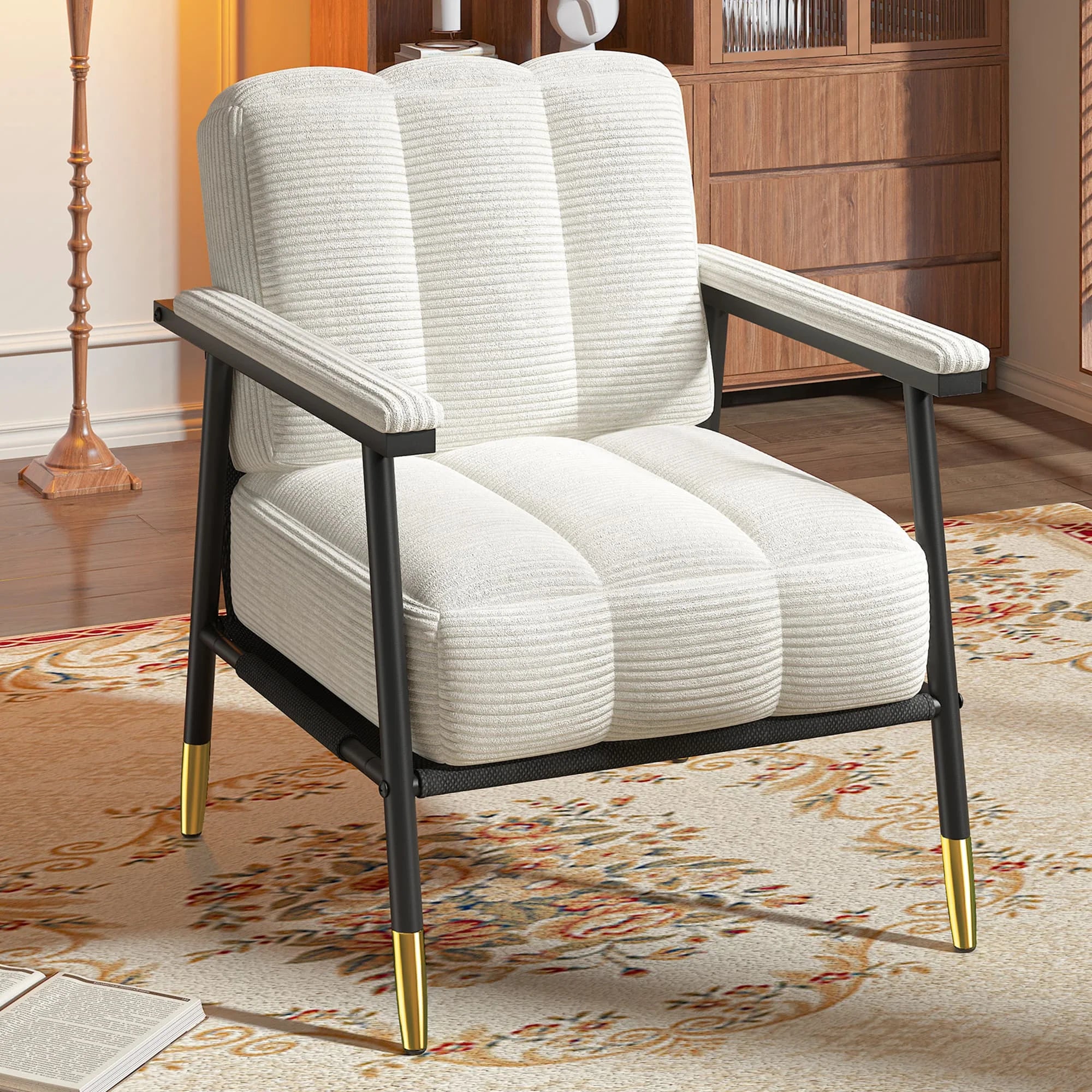 Accent Upholstered Armchair, Thick Cushion, with Metal Frame